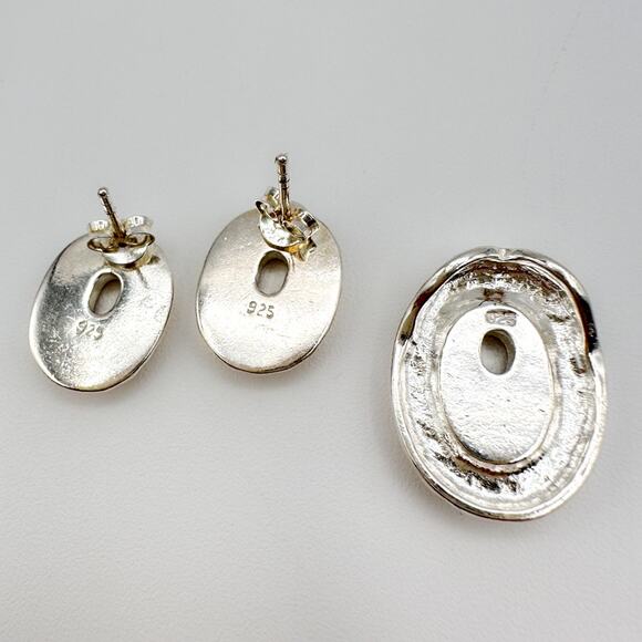 Sterling Silver Orange Crystal Earrings and Pendant Set Vintage 90s 925 - Picture 7 of 12